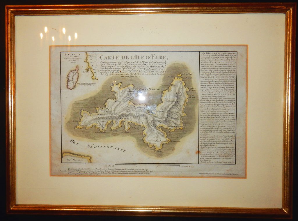 Karte von Elba im Museum in der Palazzina dei Mulini. dem Wohnsitz Napoleons in der Hauptstadt Portoferraio.